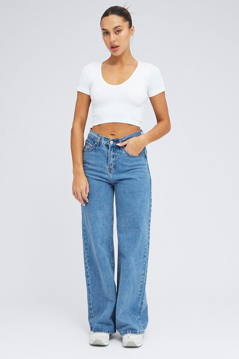 White T Shirt Short Sleeve V Neck Seamless