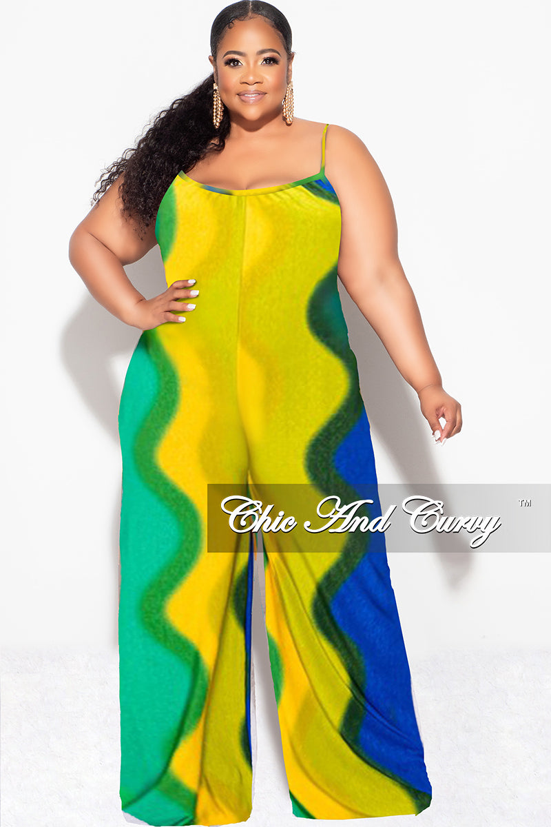 Final Sale Plus Size Spaghetti Straps Jumpsuit in Yellow, Orange, Royal Blue and Green