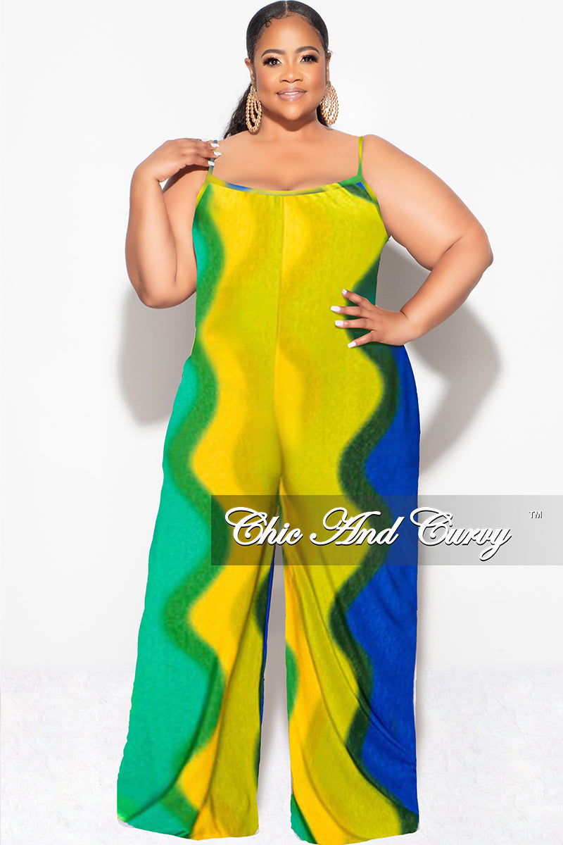Final Sale Plus Size Spaghetti Straps Jumpsuit in Yellow, Orange, Royal Blue and Green