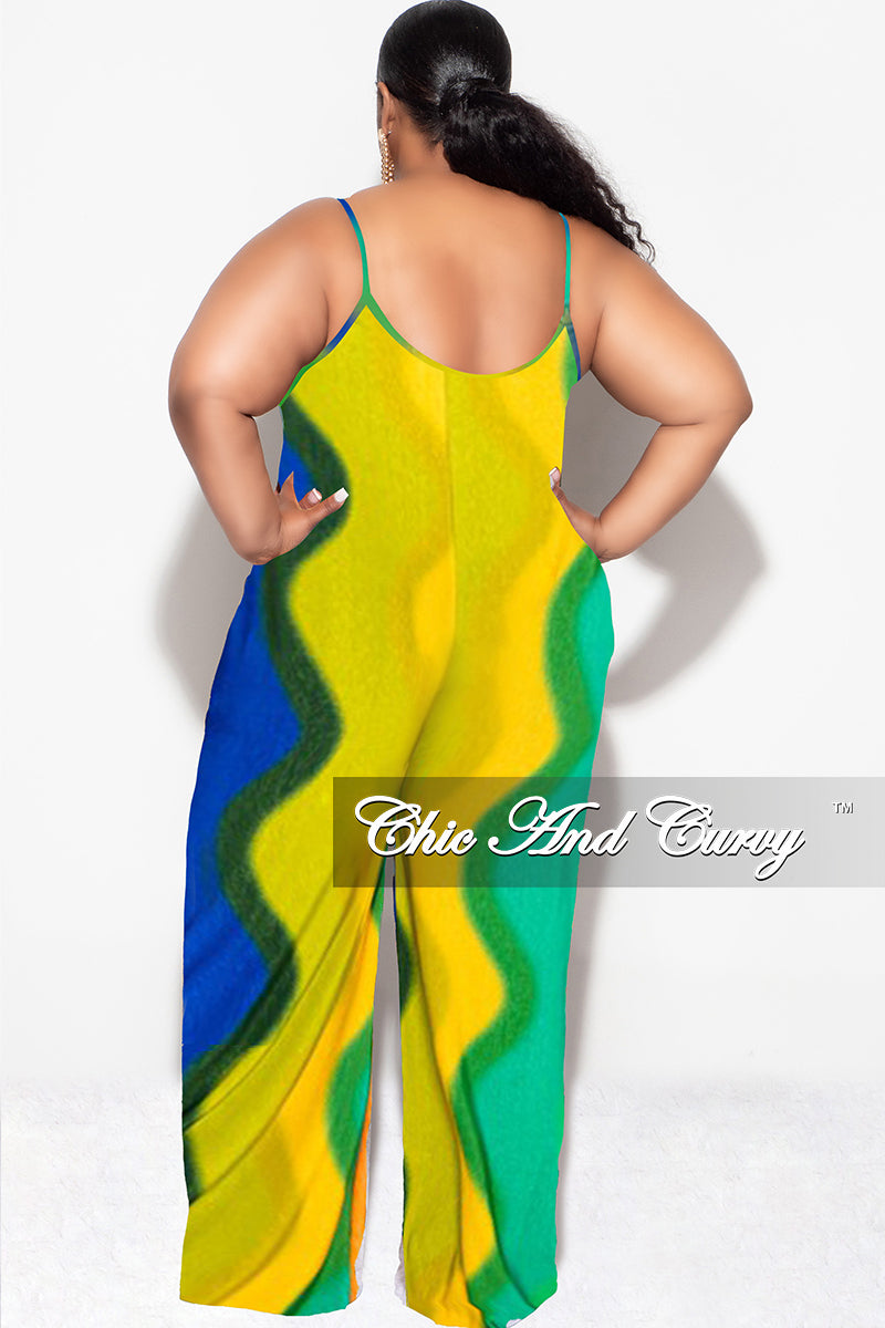 Final Sale Plus Size Spaghetti Straps Jumpsuit in Yellow, Orange, Royal Blue and Green