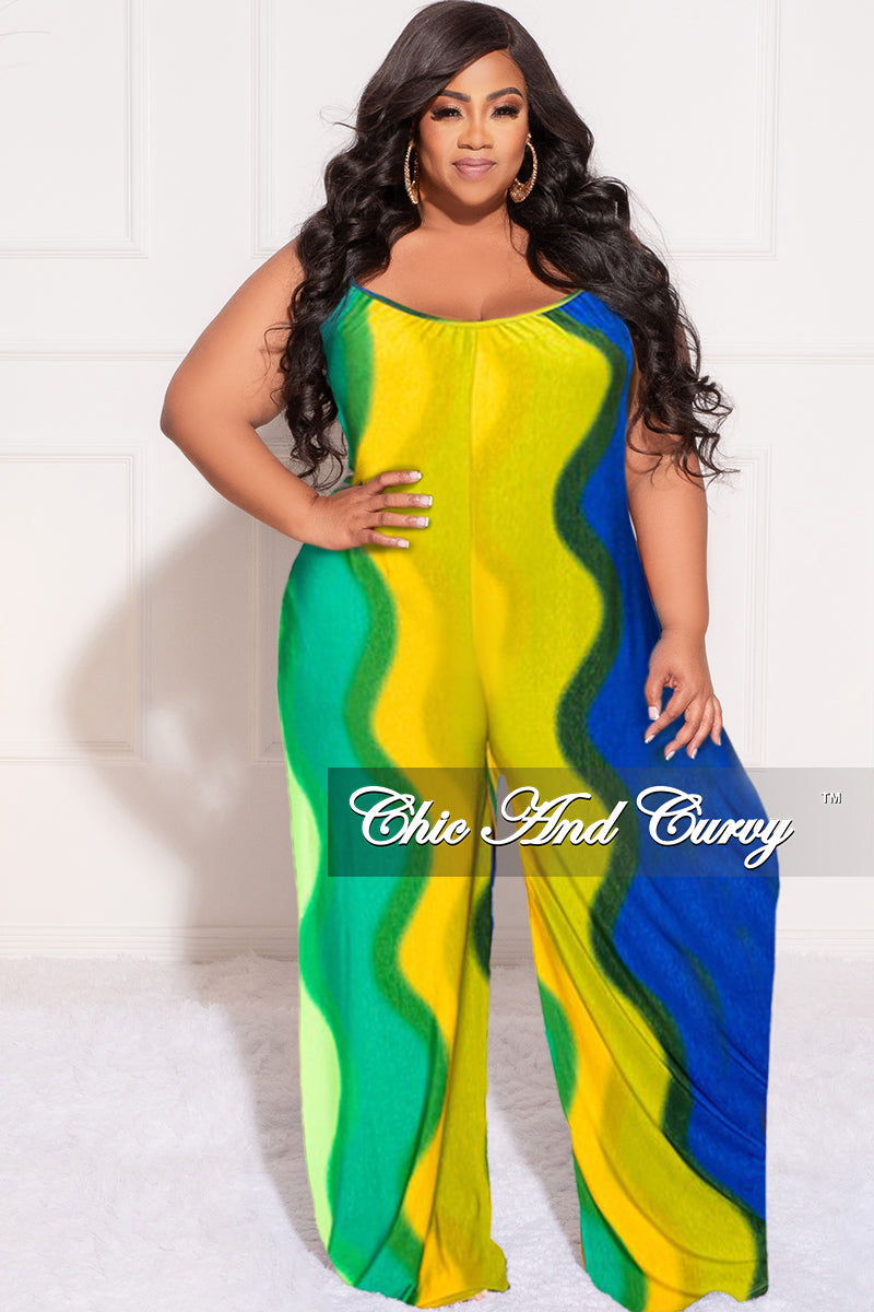 Final Sale Plus Size Spaghetti Straps Jumpsuit in Yellow, Orange, Royal Blue and Green