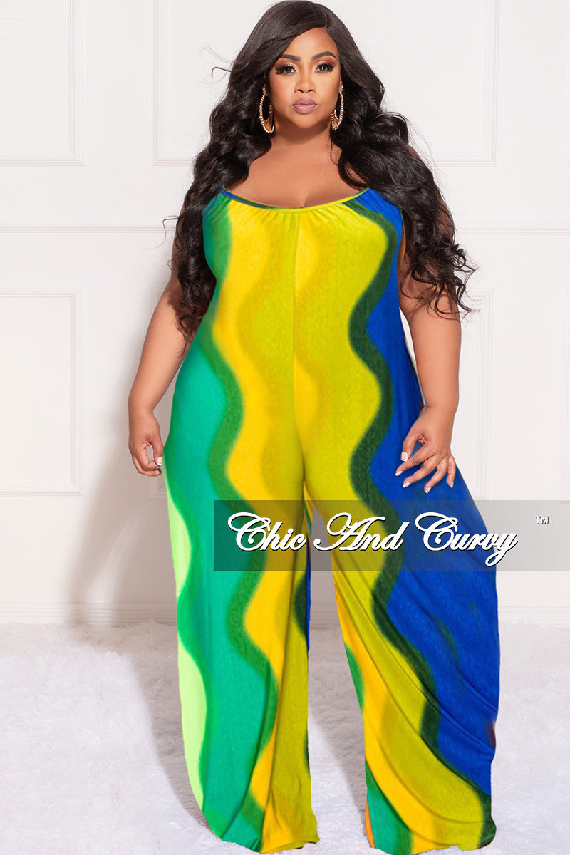 Final Sale Plus Size Spaghetti Straps Jumpsuit in Yellow, Orange, Royal Blue and Green