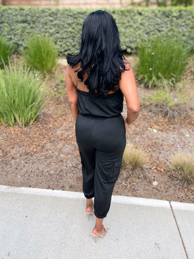 Roxanne Strapless Cargo Pants Jumpsuit - Black
