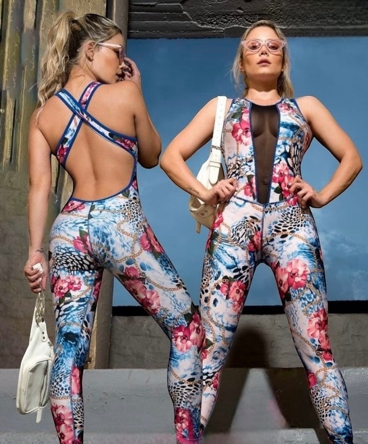 Jumpsuit effect leather with transparency