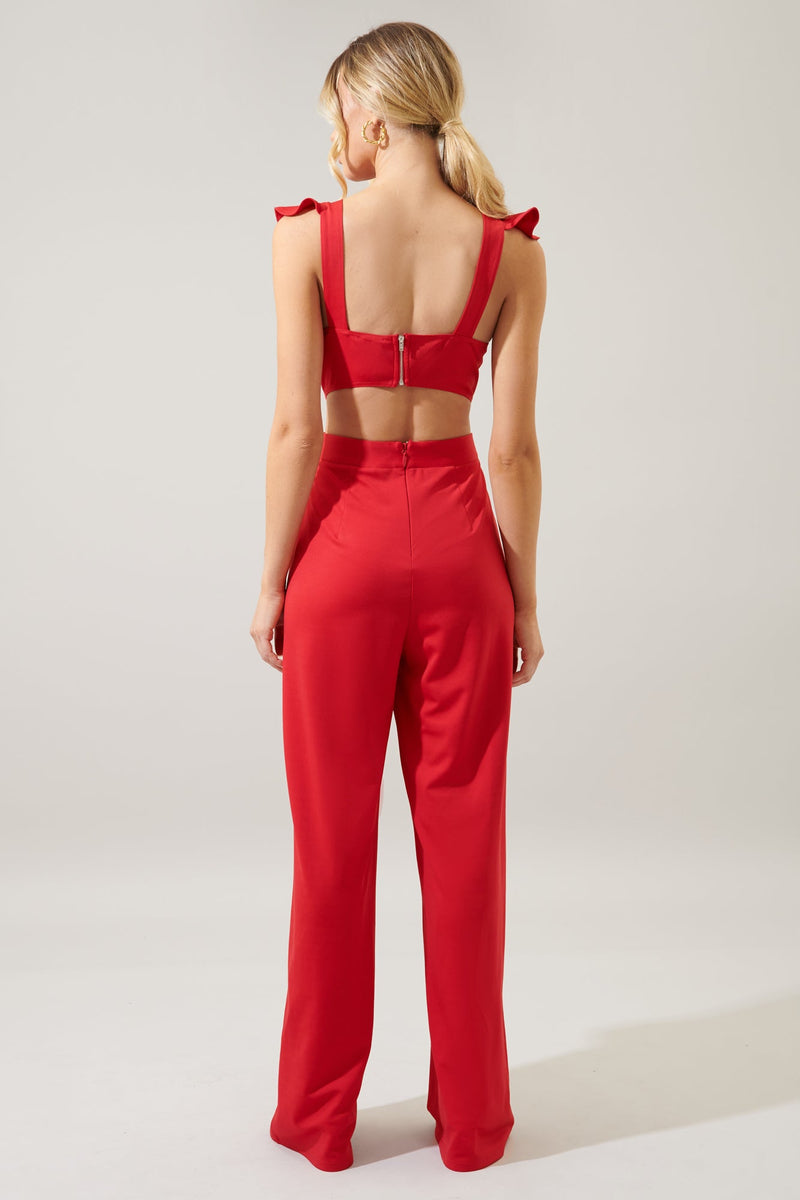 Lucki Back Cut Out Ruffle Jumpsuit