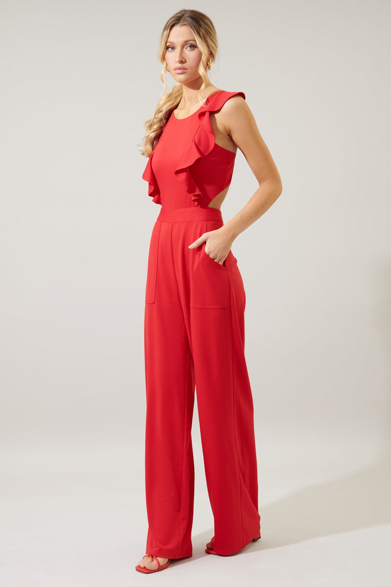 Lucki Back Cut Out Ruffle Jumpsuit
