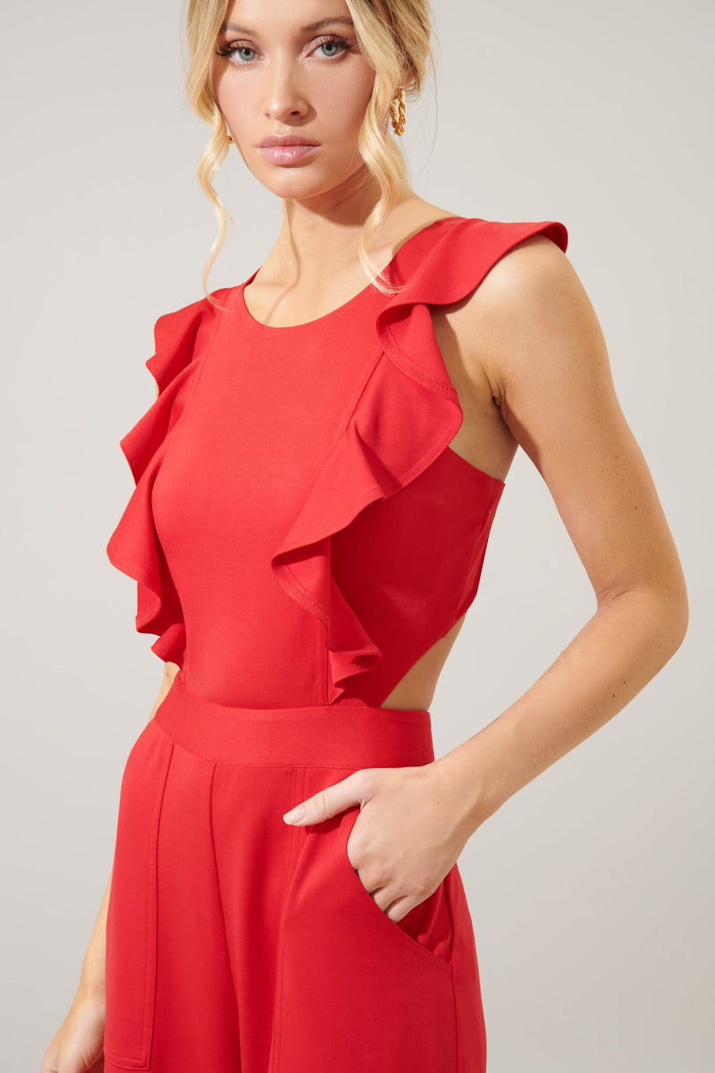 Lucki Back Cut Out Ruffle Jumpsuit