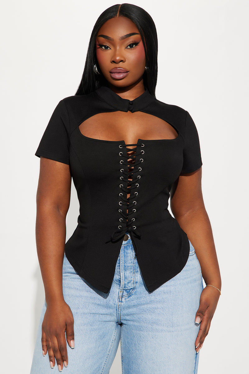 Read My Lips Lace Up Corset - Black