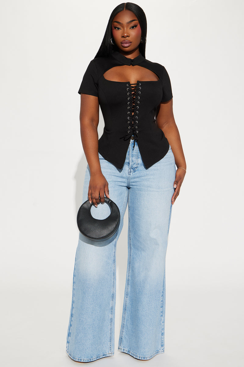 Read My Lips Lace Up Corset - Black