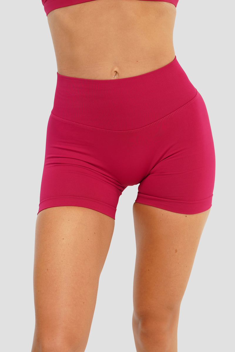 RECOIL HIGH WAIST SCRUNCH SHORTS - CRANBERRY