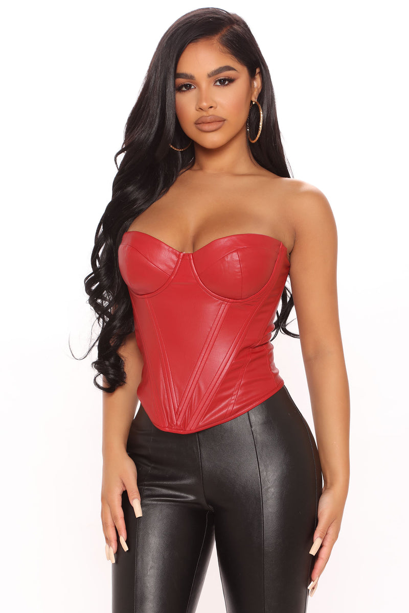 Bae For Tonight Faux Leather Corset Top - Wine