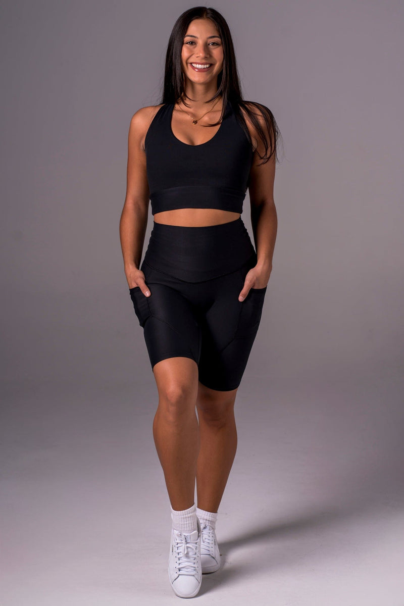 Black Dynamic High Waisted Pocket Shaper Bike Shorts