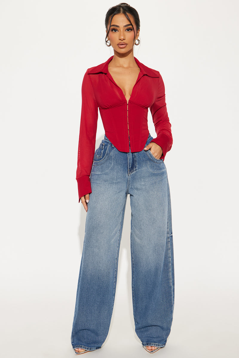 Secret's Out Mesh Corset Top - Burgundy