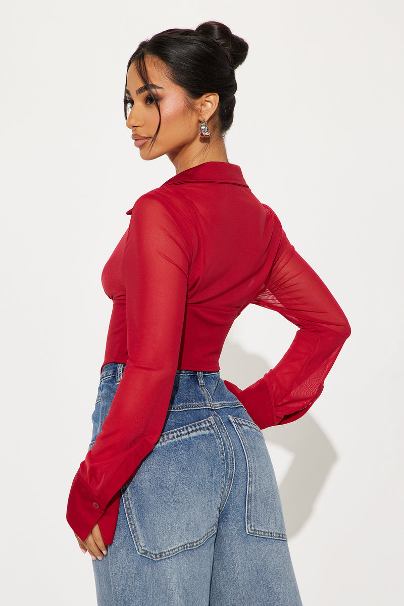 Secret's Out Mesh Corset Top - Burgundy