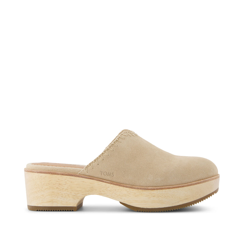 Addison Natural Suede Deco Stitch Clog Heel
