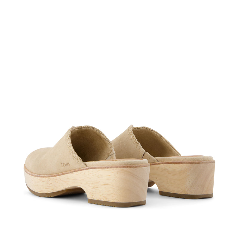 Addison Natural Suede Deco Stitch Clog Heel