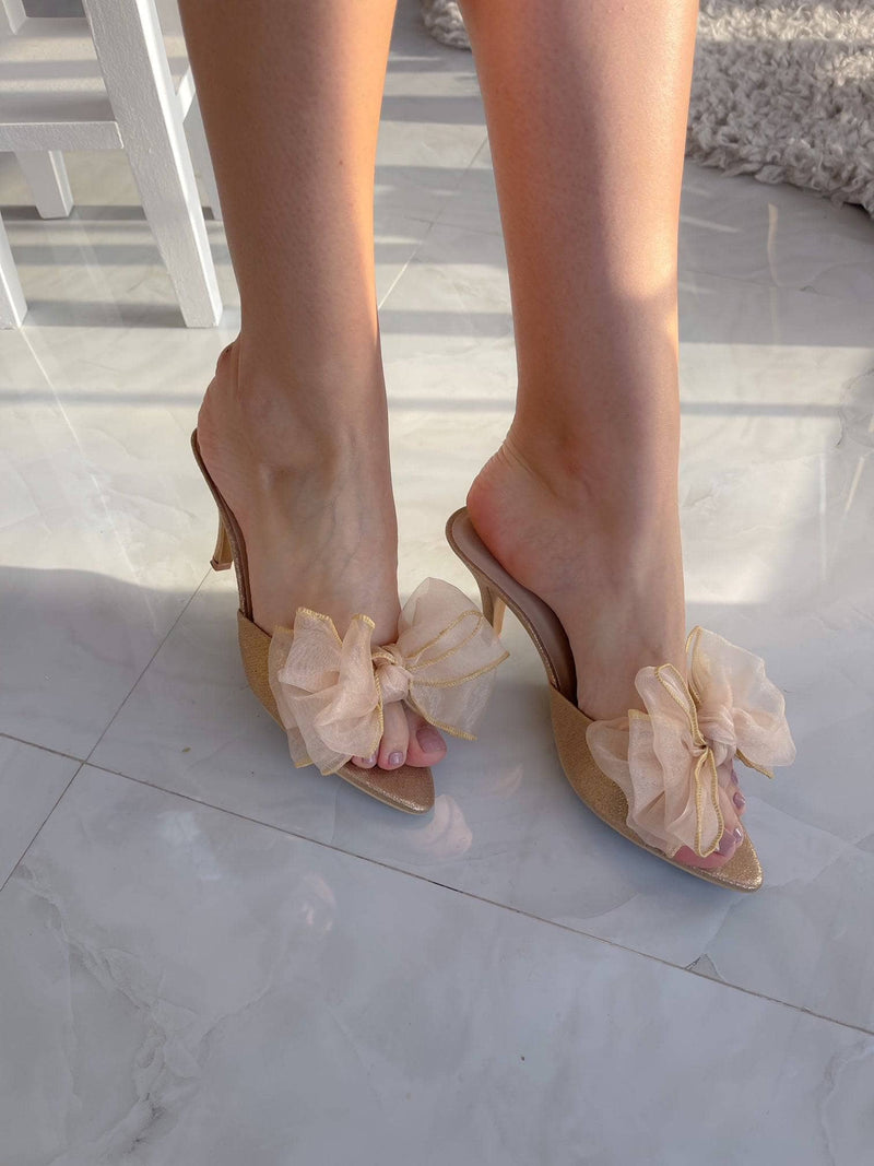 Champagne Heels With Bow Details