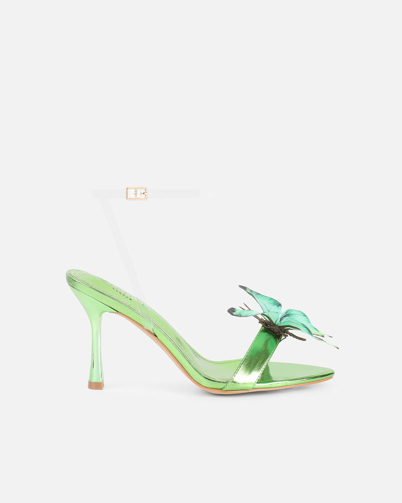 Fenelly Green Metallic Butterfly Detail Heeled Sandals