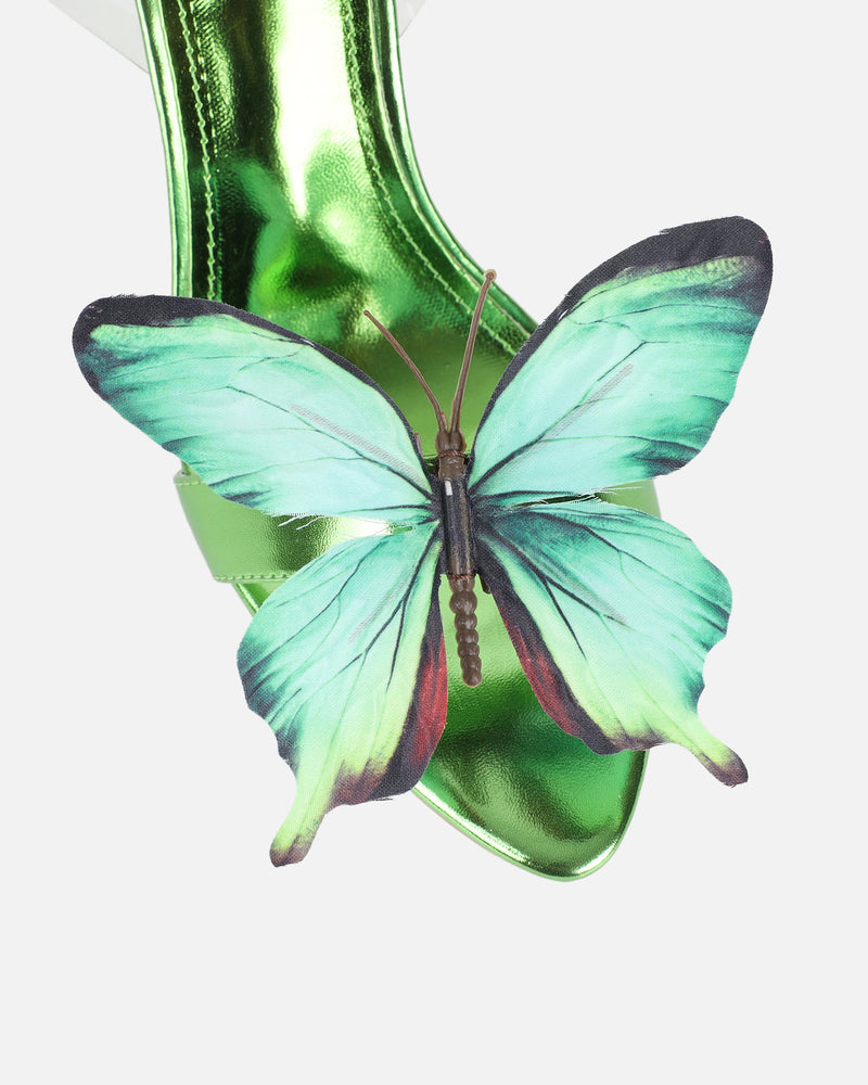 Fenelly Green Metallic Butterfly Detail Heeled Sandals