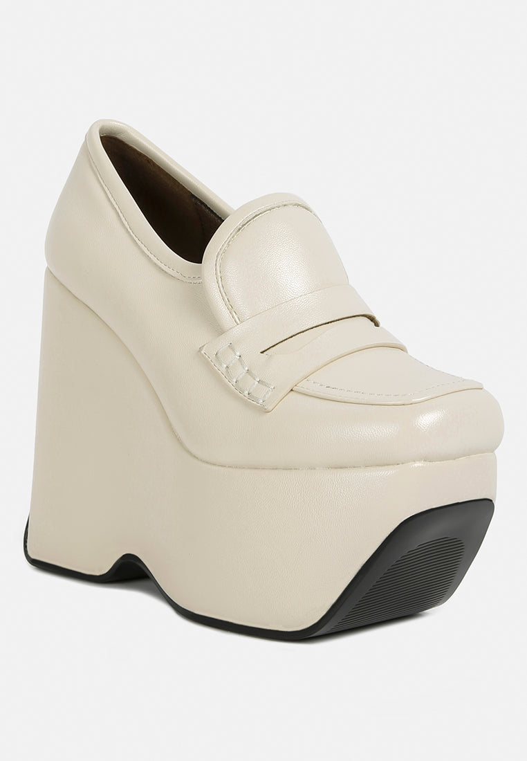 GILLIAM Beige High Platform Wedge Loafers