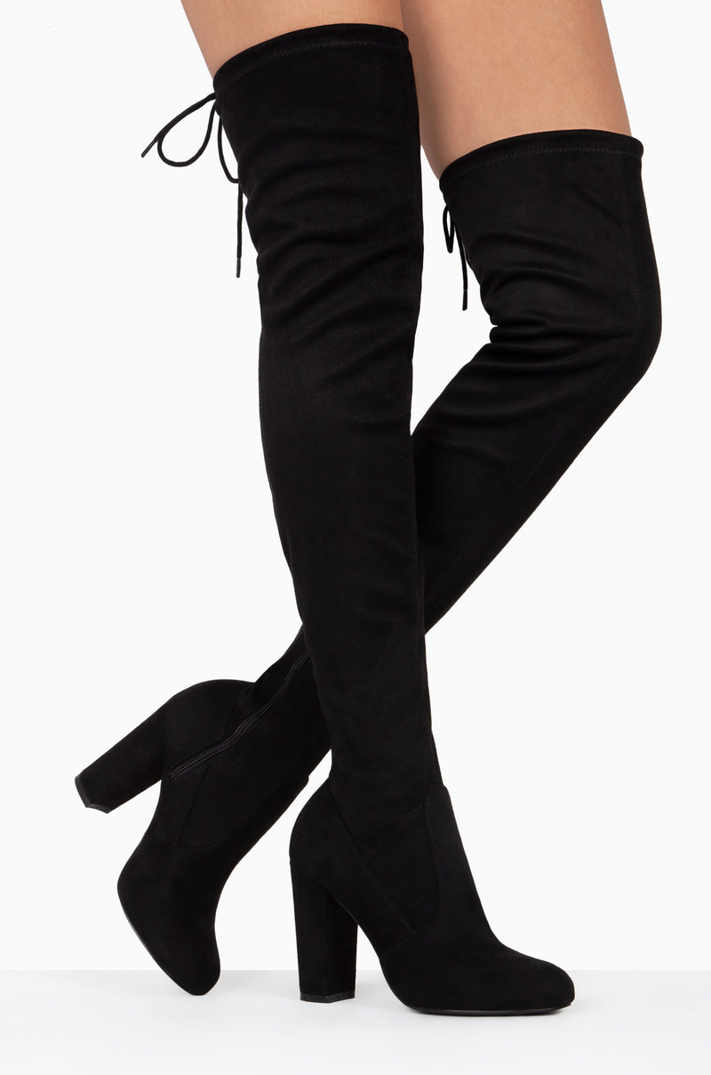 Way Up High Block Heel Over The Knee Boots - Black