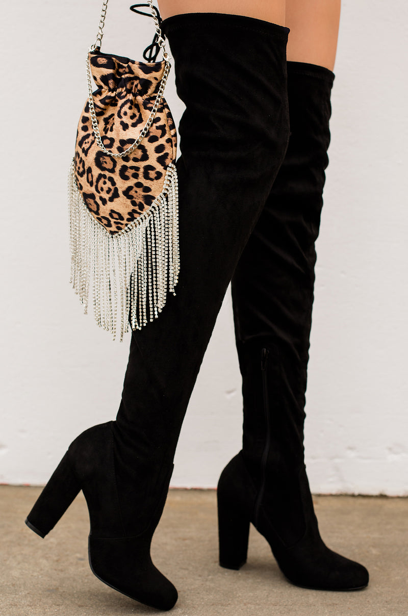Way Up High Block Heel Over The Knee Boots - Black