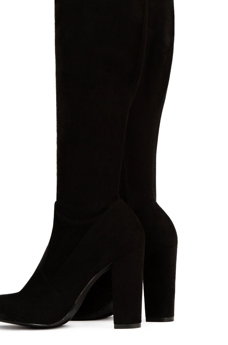 Way Up High Block Heel Over The Knee Boots - Black