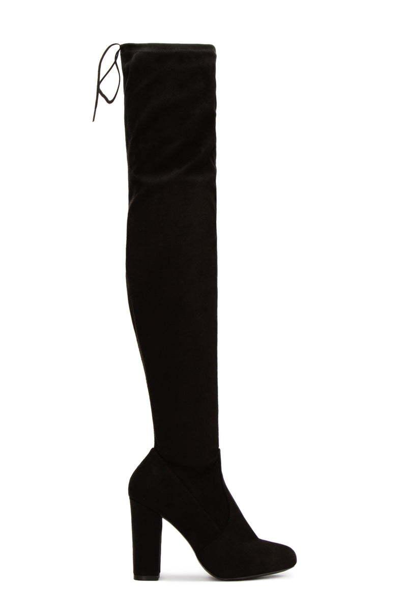 Way Up High Block Heel Over The Knee Boots - Black