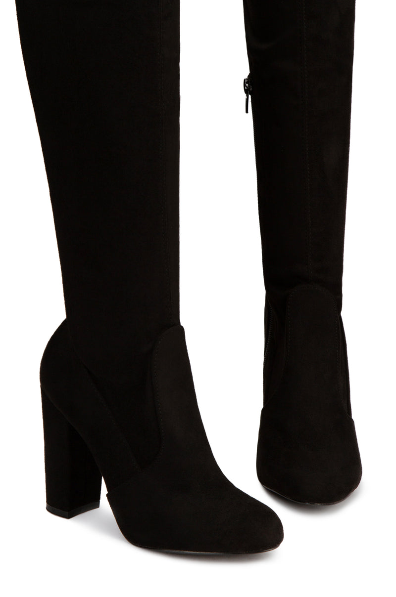 Way Up High Block Heel Over The Knee Boots - Black
