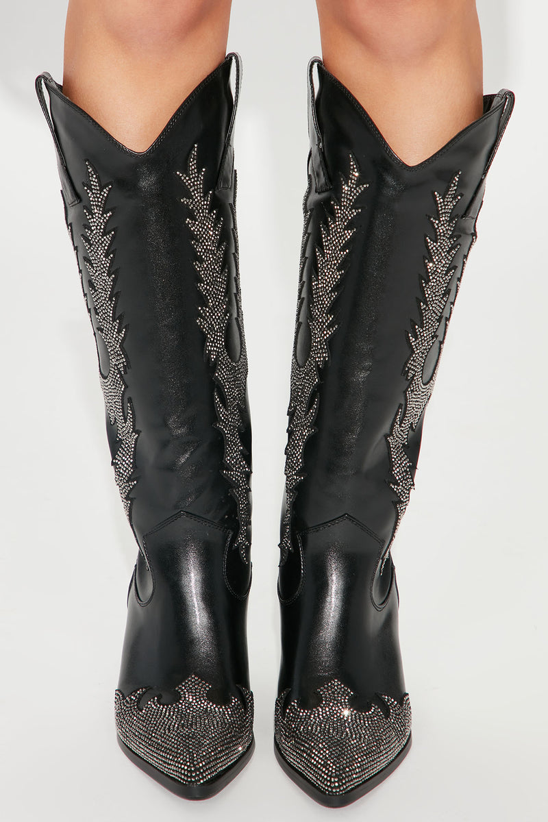 Show Stopper Embellished Cowboy Boots - Black