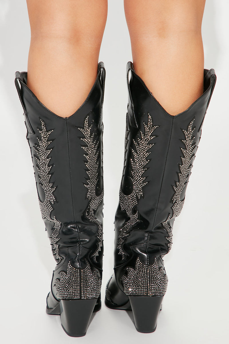 Show Stopper Embellished Cowboy Boots - Black