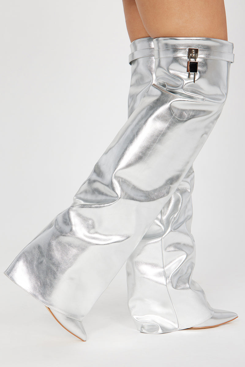 Nadine Overlay Wedge Boots - Silver