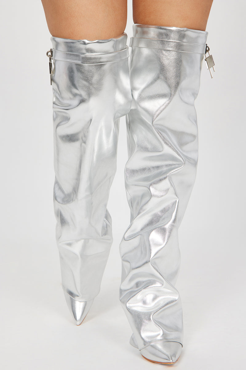 Nadine Overlay Wedge Boots - Silver