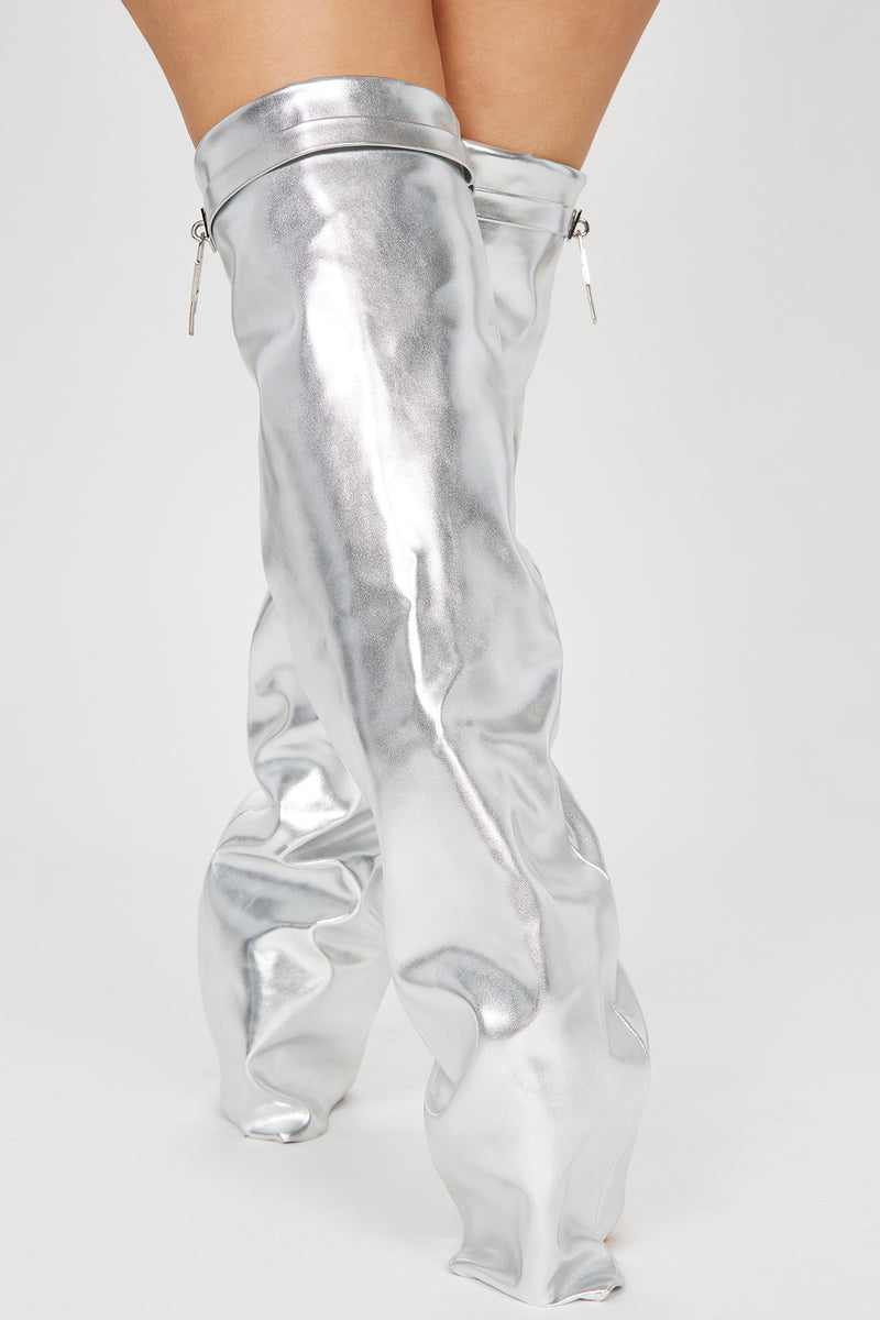 Nadine Overlay Wedge Boots - Silver