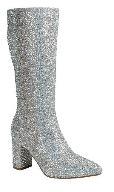 Rhinestone Block Heel Knee High Boots Iceberg-22