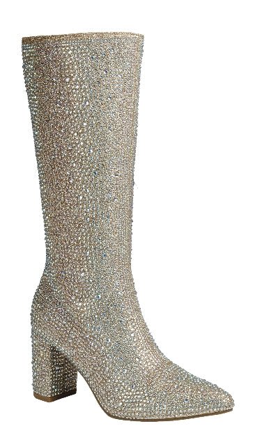Rhinestone Block Heel Knee High Boots Iceberg-22