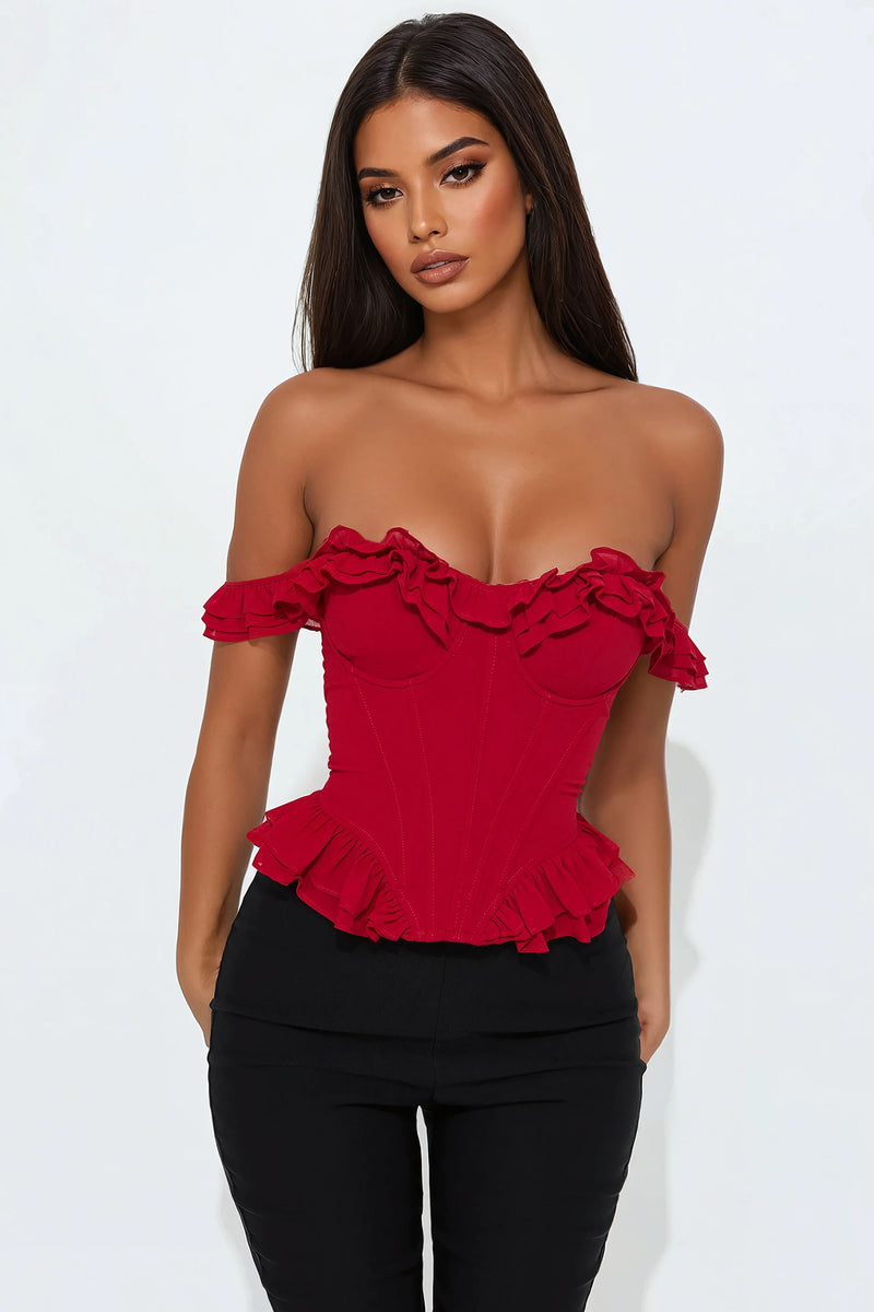 Sunnie Ruffle Corset Top - Red