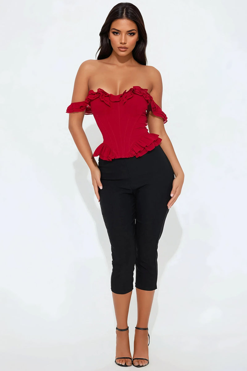 Sunnie Ruffle Corset Top - Red