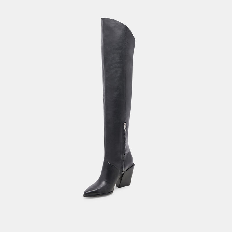LUPIN WIDE CALF BOOTS BLACK LEATHER