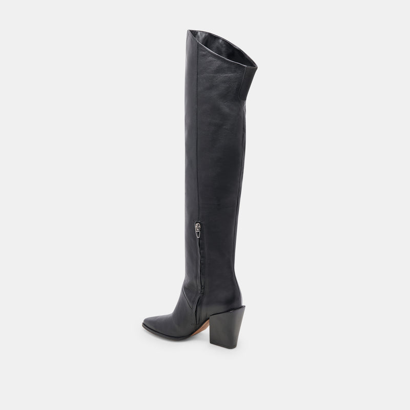 LUPIN WIDE CALF BOOTS BLACK LEATHER