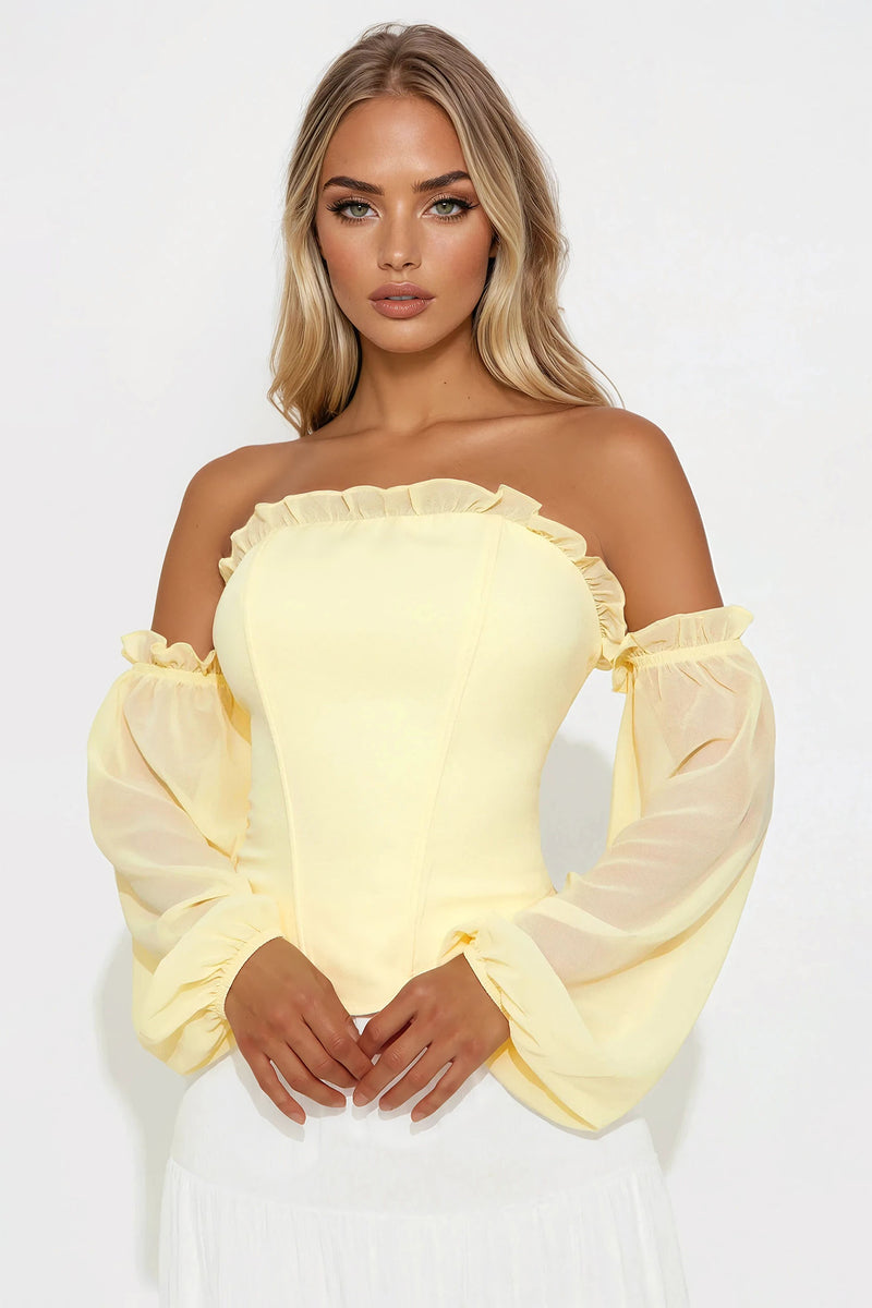 Have It All Off Shoulder Corset Top - Yellow