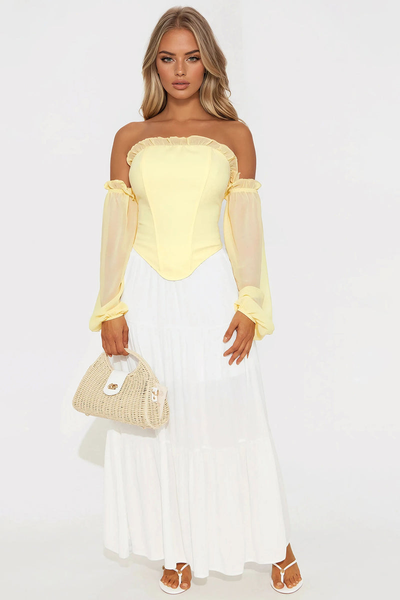 Have It All Off Shoulder Corset Top - Yellow
