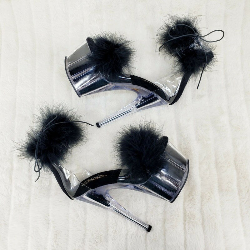 Adore 724F Black Marabou Platform Shoes Sandals 7
