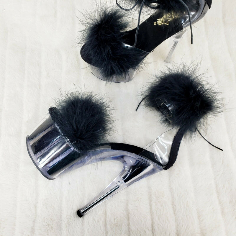 Adore 724F Black Marabou Platform Shoes Sandals 7