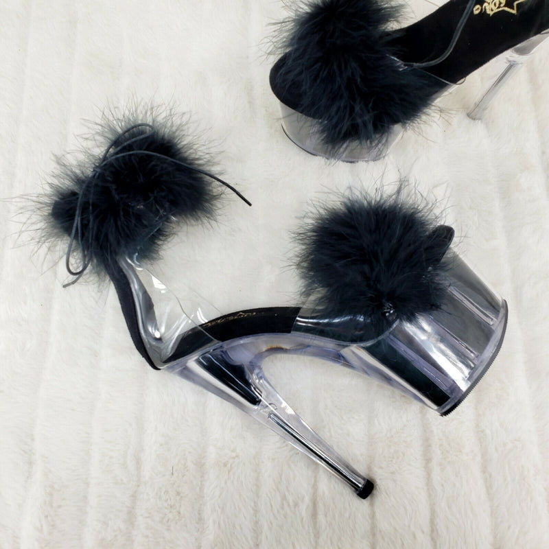 Adore 724F Black Marabou Platform Shoes Sandals 7