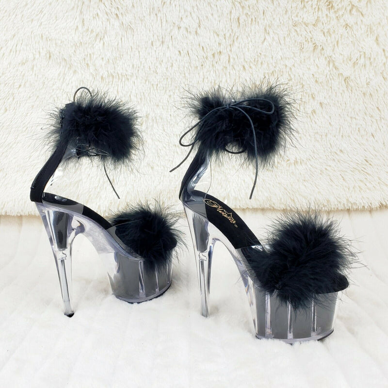 Adore 724F Black Marabou Platform Shoes Sandals 7