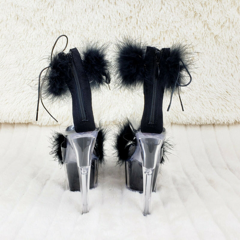 Adore 724F Black Marabou Platform Shoes Sandals 7