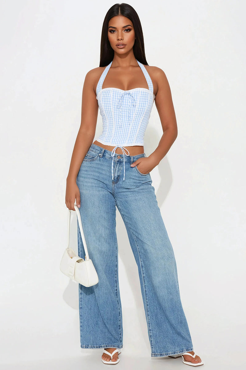 Sunset Walks Gingham Corset Top - Blue/combo