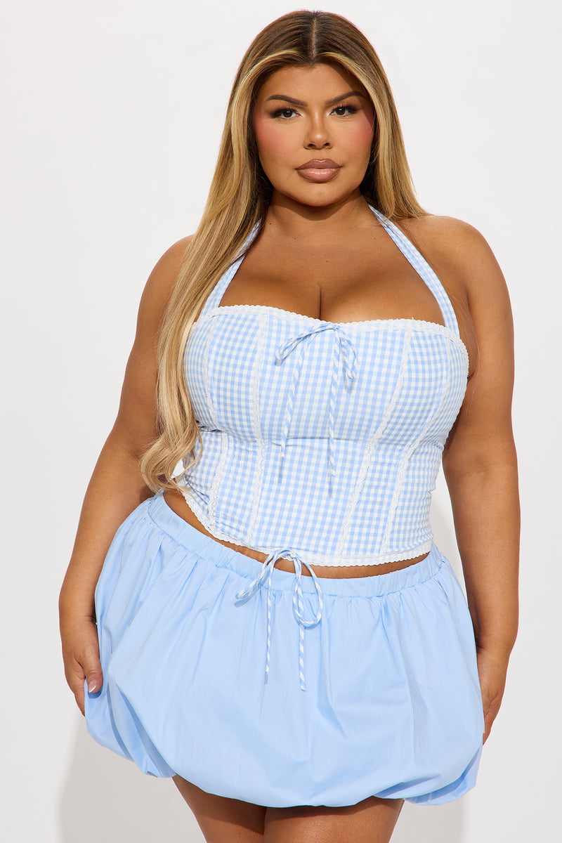 Sunset Walks Gingham Corset Top - Blue/combo