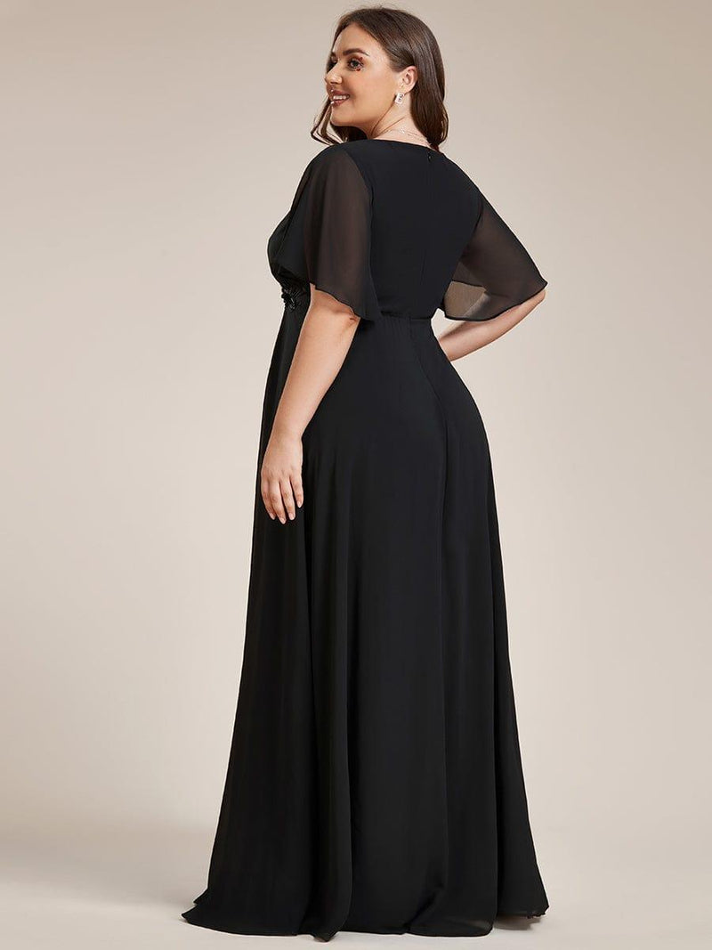 pretty IVYROSE|Plus Size Floral Applique Short Sleeve A-Line Chiffon Formal Evening Dress